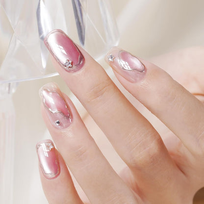 AILLSA Glass Cat Eye Gel Nail Polish, 15ml Pink Glitter Jelly Sheer Gel Polish, Translucent Magnetic Shimmer Sparkle Nail Art U V Salon 0.5 OZ GF36