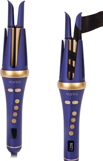 Automatic Curling Iron - 1.25" Rotating Curling Wand with 7 Temp. & 5 Timers Setting for Different Hair Types, Safe Auto Shut-Off, Easy to Use Hair Curler for Long Lasting Waves (Blue)