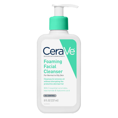 CeraVe Foaming Facial Cleanser, Daily Face Wash for Oily Skin, Hyaluronic Acid + Ceramides + Niacinamide, Fragrance Free & Paraben Free, Non-Drying Oil Control Face Wash, 8 Fluid Ounces