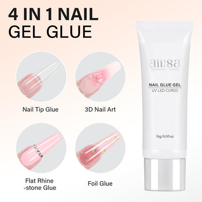 AILLSA Solid Gel Nail Glue for Nail Tips Super Strong Gel Glues Professional Fake Acrylic Soft Nails Glue U V Lamp Curing Needed - Long Lasting 15g / 0.5fl.oz