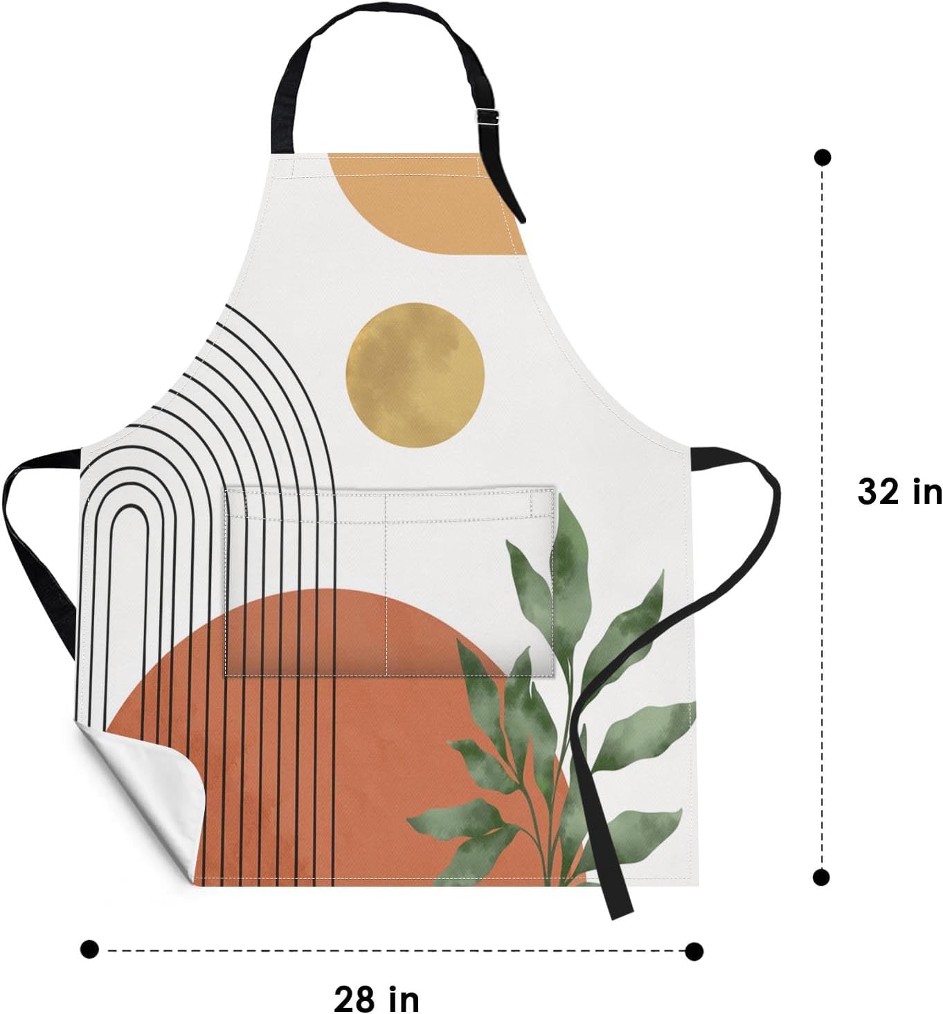 Britimes 2 Pack Aprons, Boho Mid Century Sun Adjustable Bib Aprons with 2 Pockets for Women Men Couple Lovers Chef Home Kitchen Cooking Baking Gardening Orange Green Apron 32x28 Inches