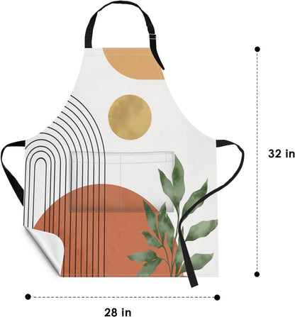 Britimes 2 Pack Aprons, Boho Mid Century Sun Adjustable Bib Aprons with 2 Pockets for Women Men Couple Lovers Chef Home Kitchen Cooking Baking Gardening Orange Green Apron 32x28 Inches