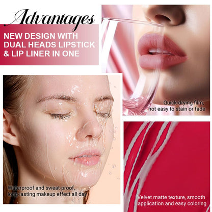 evpct 1Pcs Ruby Rose Red Matte Lip Liner & Liquid Lipstick Stain Makeup Set for Women, Red Lip Liner Stain Long Lasting Waterproof Smudge Proof, Cruelty Free Lip Stick Makeup 24 hours originales, 58