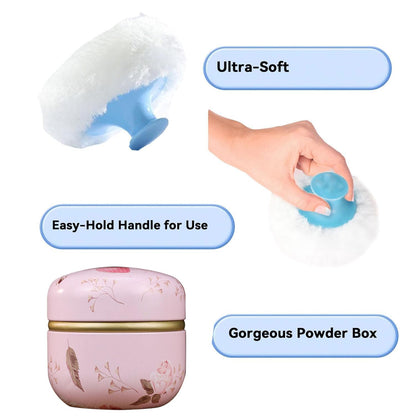 Body Powder Puff and Container, 3.35" Portable Dusting Powder Container with Soft Puff Loose Powder Case Box Jar with Lids for Baby Women Home and Travel Use