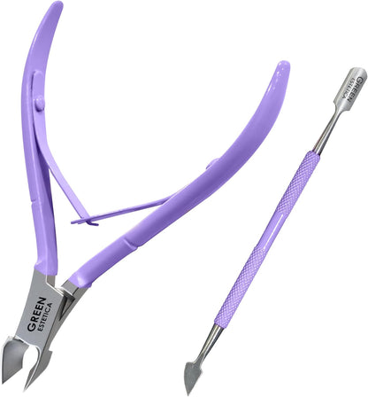 Professional Cuticle Trimmer with Cuticle Pusher Nail Cuticle Remover Nipper Silver Stainless Steel Sharp Blades Manicure Tools with Double Spring Nail Care Pedicure Nail Tools Home Spa (Purple)