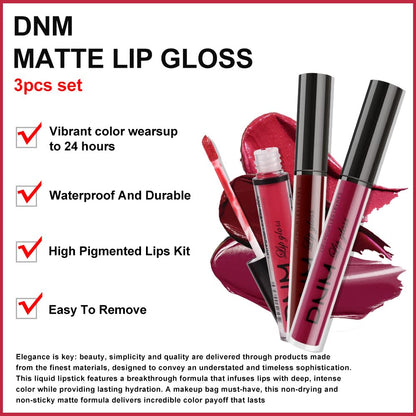 evpct 3Pcs Dark Red Purple Matte 24-hour Liquid Lipstick Sets, Matte Lipstick Lip Stain Long Lasting 24 Smudge Waterproof Lip Gloss Gift Set Matt Lipsticks Set Matt Liquid Women Makeup Lipstick 06