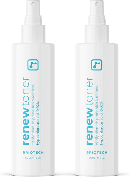BRIOTECH Renew Toner, Hypochlorous Acid Spray, Minimize Appearance of Blemishes, Soothing Facial Mist for Sensitive Skin, Calm Redness & Bumps, Vegan, 4 fl oz (2 Pack)