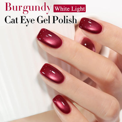 Double Rhythm Jelly Glass Cat Eye Gel Polish with Magnet 15ML Holographic Glitter Shimmer Translucent Sheer Color Magnetic Nail Polish Salon DIY at Home (Red-MC1116)