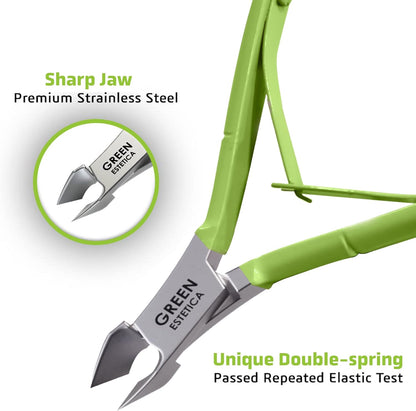 Professional Cuticle Trimmer with Cuticle Pusher Nail Cuticle Remover Nipper Silver Stainless Steel Sharp Blades Manicure Tools with Double Spring Nail Care Pedicure Nail Tools Home Spa (Green)