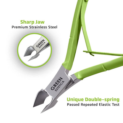 Professional Cuticle Trimmer Nail Cuticle Cutter Stainless Steel Cuticle Nippers with Sharp Blades of Cuticle Remover Clippers Manicure Tools Double Spring for Nail Care Pedicure Nail Tools (Green)