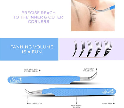SIVOTE Lash Tweezers for Eyelash Extensions, Pack of 5 Blue – Lash Extension Tweezers Set with Diamond Grip, Precision Fiber Tip for Volume Tweezers Eyelash Extensions