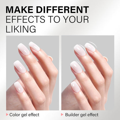 AILLSA Builder Gel for Nails Milky White 7 In 1 Hard Gel Polish for Nail Thickening Nude Strengthener Nail Polish Light Color Extension U V Gels for Nail Art Base Coat Needed 0.51 Oz GB08