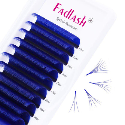 Volume Lash Extensions D Curl 15-20mm Mixed Tray Easy Fan Lashes 0.07mmm Blue Color Mink Self Fanning Eyelash Extensions by FADLASH (Blue 0.07-D, 15~20mm Mix)