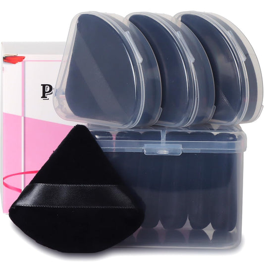 Ocim 10Pcs Triangle Powder Puffs for Face Powder,Soft Velour Triangular Beauty Puff,Makeup Pressed,Baking & Setting Powder Sponge Applicator Pads with Case,Black
