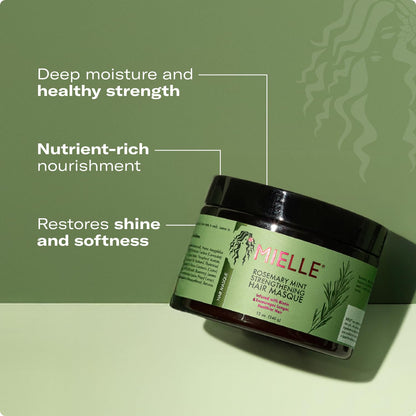 Mielle Organics Rosemary Mint Strengthening Hair Mask for Damaged Hair - Deep Conditioning Treatment Enriched with Biotin, Honey & Coconut Oil - Helps Encourage Longer, Healthier Strands (12 Oz)