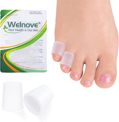 Welnove Pinky Toe Sleeves Protectors - 12-Pack Aloe Vera Extract Infused Silicone Toe Covers for Corns, Calluses, Blisters – Soft Gel Protector Toe Cushions for Pain Relief