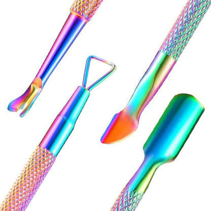 2PCS Cuticle Pusher and Cutter Remover, Xunxmas Salon Nail Scraper for Gel Polish, Stainless Steel Manicure and Pedicure Cleaner Tool for Fingernail and Toenail (Colorful)