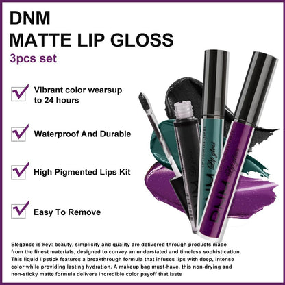 evpct 3Pcs Dark Black Green Purple Matte Liquid Lipstick Lip Stain Sets for Women Long Lasting Waterproof, 24 Hours Goth Lipstick labiales matte mate larga duracion listip 24 hours, 19#