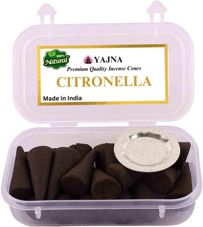 Yajna Citronella 100%-Natural-Incense-Cones Handmade-Hand-Dipped Organic-Chemicals-Free for-Purification-Relaxation-Positivity-Yoga-Meditation The-Best-scents (20 Count)