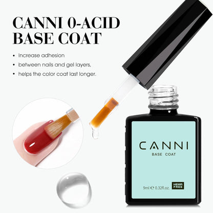 CANNI 2 Pcs No Wipe Gel Top Coat and Base Coat Set- High Gloss Shiny Long Lasting Base Top Coat Gel Nail Polish, Soak Off Nail Art Home and Professional Manicure