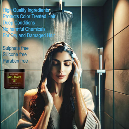 Rosemary Hair Treatment - with Collagen, Biotin, Argan Oil for Dry, Damaged, Curly Hair - Strengthening Deep Conditioner for Split Ends & Growth - 8.45 fl oz