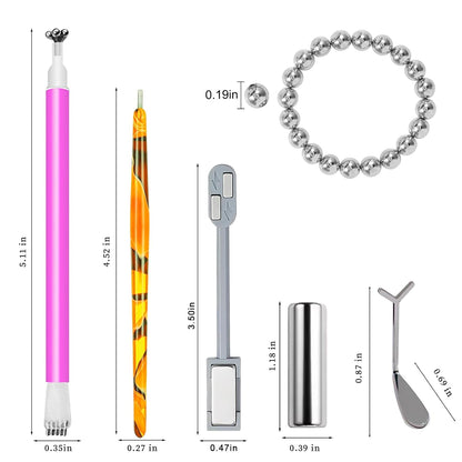 24 Pcs Cat Eye Magnet for Nails + 3 Y-Shaped Metal Brackets for Heart Cat Eye Effect Cylindrical Nail Magnet Magnetic Beads Magnet Double Ended Flower Magnet Stick for Cat Eye Nail Polish