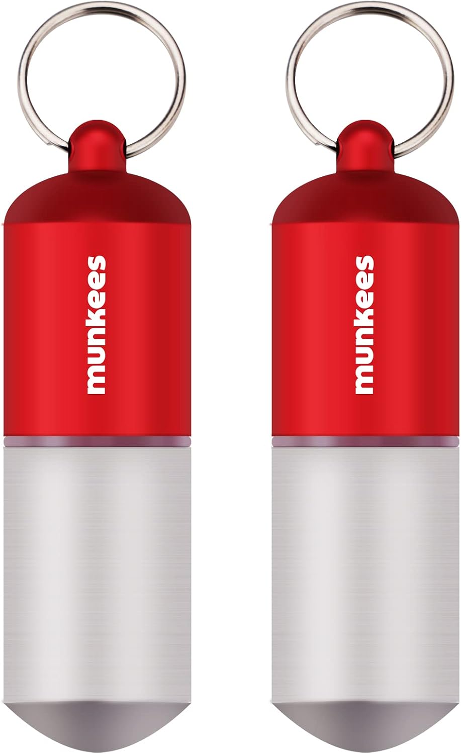 munkees Portable Pill Case Large Waterproof Capsules EDC Keychain, Travel Pill Bottle for Camping, Hiking, Backpacking, Compact Valuables Container for Outdoors 2-Pack
