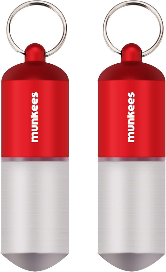 munkees Portable Pill Case Large Waterproof Capsules EDC Keychain, Travel Pill Bottle for Camping, Hiking, Backpacking, Compact Valuables Container for Outdoors 2-Pack