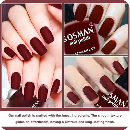 COSMOO 12ml Burgundy Matte Nail Polish, Quick Dry Nail Lacquer for Nail Art Varnish, Mist Effect Matte Finish Velvet Nail Polish, 0.41 fl oz (Burgundy, 0.41 fl oz)
