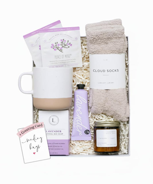 Unboxme Luxury Lavender Spa Gift Set – Relaxation Gift Basket & Care Package for Women with Candle, Bath Bomb, Soap, Cozy Socks, Mug & Tea – Get Well Soon, Sympathy, Birthday Self-Care Gift