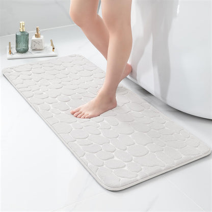 YIHOUSE Memory Foam Runner Rug, Cobblestone Bathroom Runner Rugs Super Water Absorbent Bath Mats for Bathroom Machine Washable Bath Rugs Runner for Hallway Bedroom Laundry Room(20 x 47,White)