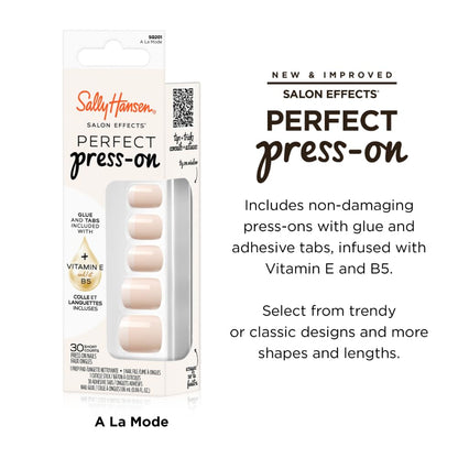 Sally Hansen Instant Cuticle Remover & Salon Effects Perfect Press-On Nails, A La Mode, 30 Designs, Nail Glue & Tabs