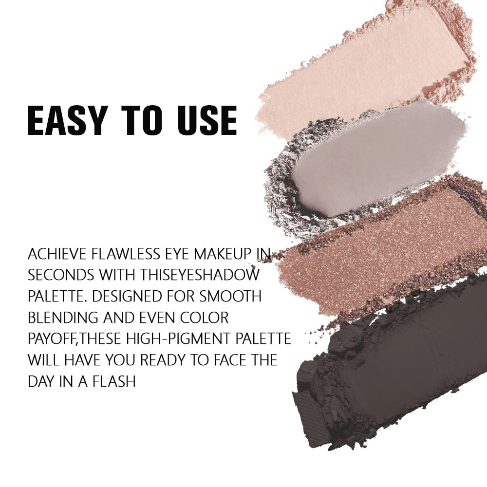 Kaely Powder Eyeshadow Quad, Smoky Black Gray Matte Glitter Eyeshadow Palette Makeup, Neutral Eye Shadow Palette for Older Women Pigmented Waterproof, sombras para ojos, Blendable, Cruelty-free, 07