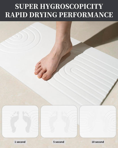 Stone Bath Mat 24"x16" - Diatomaceous Earth Shower Mat, Quick Dry, Anti-Slip, Modern Design with Bonus Non-Slip Pad - Perfect for Home Safety and Style,White,Straight