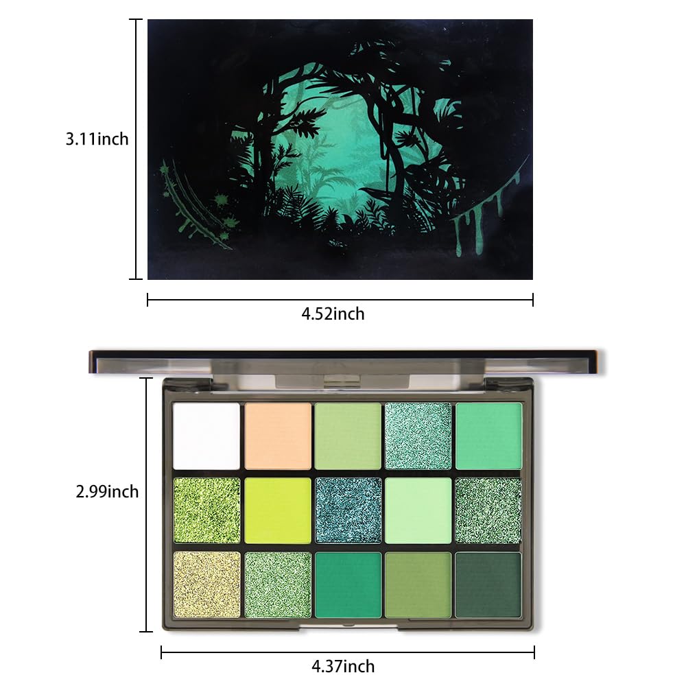 Smokey Green Eye Shadow Makeup Palette,15 Colors Bright Forest Emerald Dark Green Shimmer Matte Makeup Pallet,Long Lasting Waterproof for Daily and Halloween