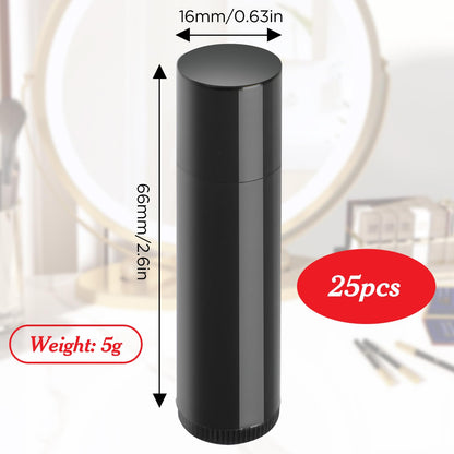 25PCS 5.5g Empty Lip Balm Tubes, Plastic Lip Balm Gloss Containers, Refillable Rotatable Deodorant Containers for DIY Lip Gloss Balm, Lipsticks, Solid Perfume, Black