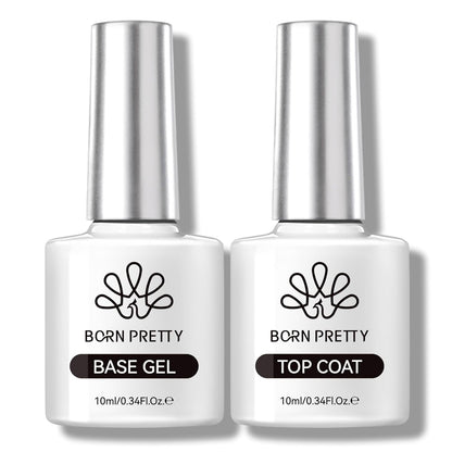 Born Pretty Base & Top Coat Set 2PCS, High Glossy Top Coat, Base Gel for Long Lasting Nails Shine Finish, Nail Art DIY Design Manicure Gifts for Women 10ML