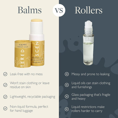 Scentered Aromatherapy Balm Stick - Happy - Mood Boost Roll On Essential Oils Blend for Positive Thinking - 100% Natural: Grapefruit, Cedarwood, Lemon Myrtle Essential Oil - Positive Gifts for Women