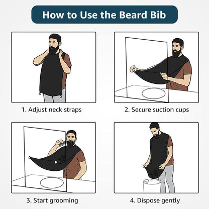 Beard Bib Beard Apron, Beard Bib Hair Catcher for Men Shaving, Non-Stick Beard Bib Apron for Men with Strong Suction Cups, Gifts for Men Husband, Grooming Kit for Men - Black