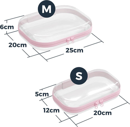 Extra Large 13.7" Durable Clear Hard Zipper Case 6 Pack, 2x Large, 2x Medium, 2x Small, Clear Travel Makeup Bag, Hard Plastic Travel Toiletry Bag for Women, Toy & Make Up Organizer Pouch