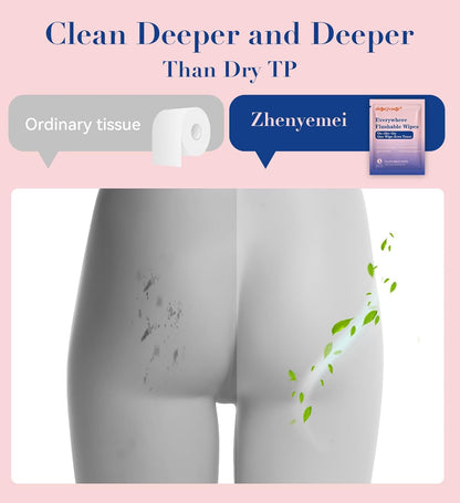 Thickened Flushable Wipes 60 Counts - ON-THE-GO Individually Wrapped for Women Men I Wet Wipes for Butt Travel Toilet Bathroom Thicker & Big for Adult Oranea Dulca & Aloe - Septic Sewer Safe