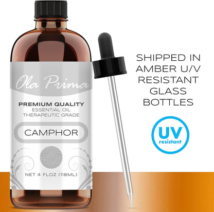 Ola Prima Oil of Youth Camphor Essential Oil - Therapeutic Grade for Aromatherapy, Diffuser, Lymphatic Massage, Hair, Skin - Dropper - 4 fl Ounce