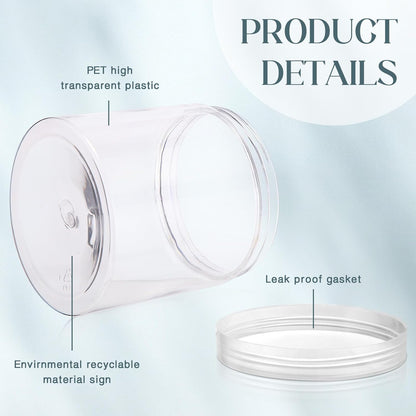Patelai 4 Pieces Round Wide-mouth Leak Proof Plastic Container Jars with Lids for Travel Storage Makeup Beauty Products Face Creams Oils Salves Ointments DIY Making(16 Ounce,Clear)