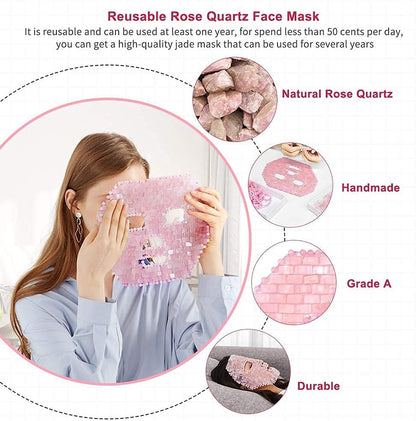 Rose Quartz Mask｜100% All Natural Jade Face Mask｜Diminish Puffiness｜Soothe Eye Fatigue｜Dark Circles Face Caring