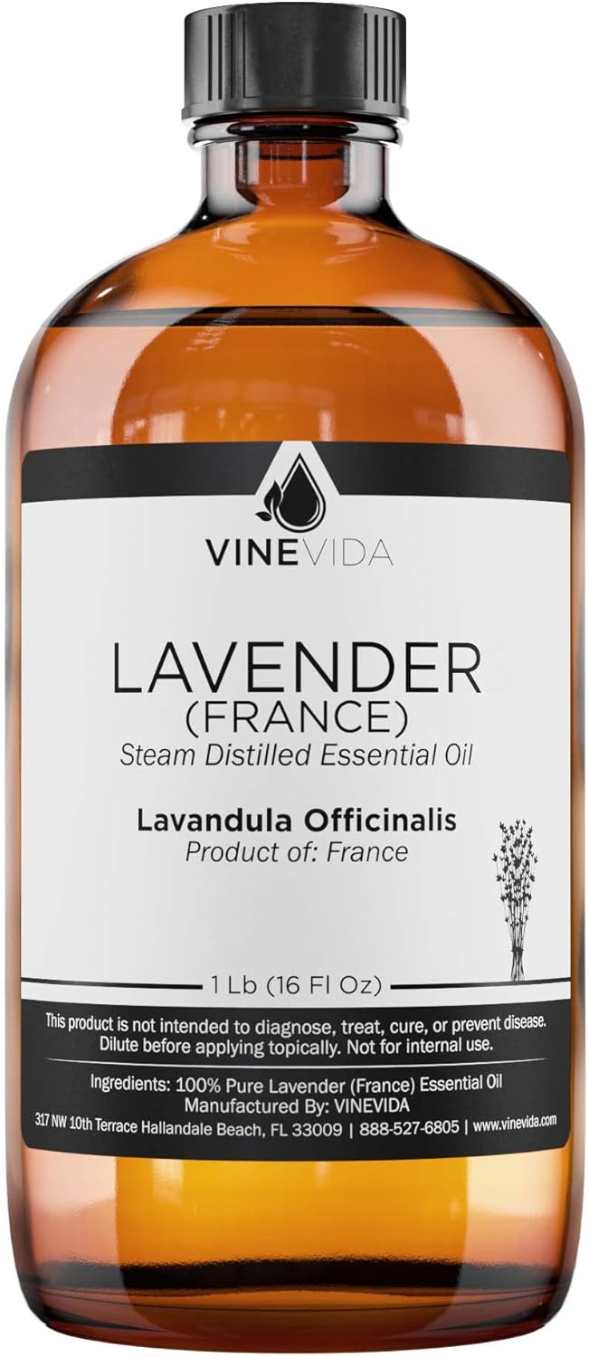VINEVIDA Lavender France Essential Oil 16 oz - Undiluted Lavender Oil 16 oz - Lavender Candle Oil Scent - DIY Candle Scents for Candlemaking - Bulk Essential Oil for Soap Making Safe for Skin