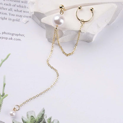 Vintage Long Pearl Drop Earrings Pearl Ear Cuff Chain Earrings Gold Long Tassel Pearl Earrings Pearl Wrap Crawler Earrings Jewelry for Women