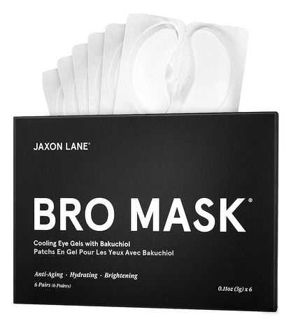 BRO MASK Under Eye Gel Pads: Cooling Eye Patches for Dark Circles and Puffiness | Anti Aging Hydrogel Eye Patch Set w/ Bakuchiol, Green Tea, Hyaluronic Acid, Caffeine, Niacinamide/Vitamin B3 -6 Pairs