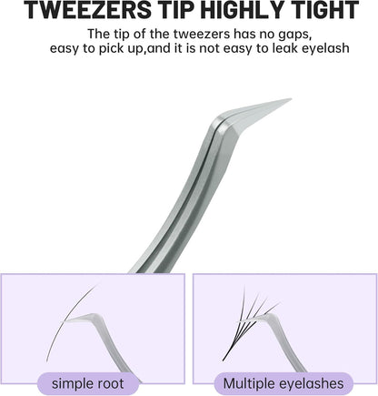 High Precision Lash Tweezers for Individual and Volume Eyelash Extensions Premium Stainless Steel Curved Fiber Tip Professional Isolation Tweezer