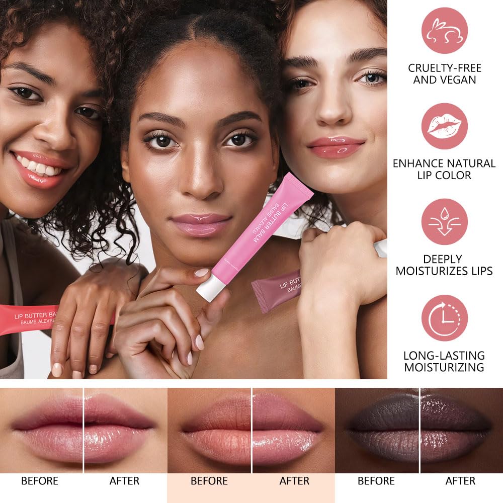 Lip Butter Balm, Cherry Flavor, Ultra-Hydrating with Natural Ingredients, 4-Pack (Set04（01#+04#+05#+07#）, 4Pcs (Pack of 1))