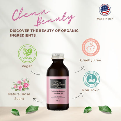 Karma Organic Nail Polish Remover with Soybean Oil and Rose Oil- Non Toxic, Vegan, Cruelty Free, Acetone Free – Nails Strengthener for Fingernails – 12 fl. Oz. (3 Pack)
